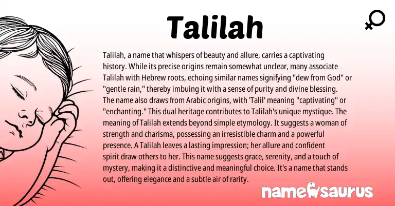 Infographic about Talilah name meaning, Talilah is a name from Hebrew, Arabic origin(s).