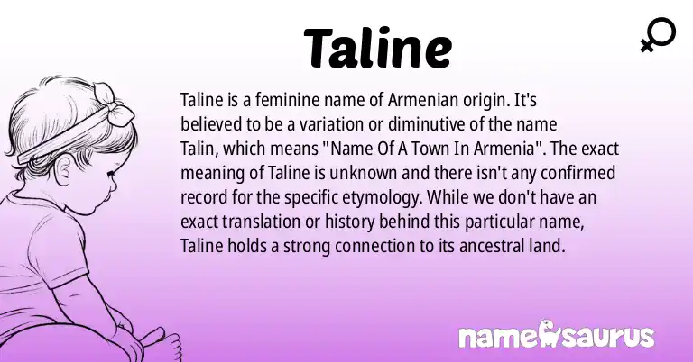 Infographic about Taline name meaning, Taline is a name from Armenian origin(s).