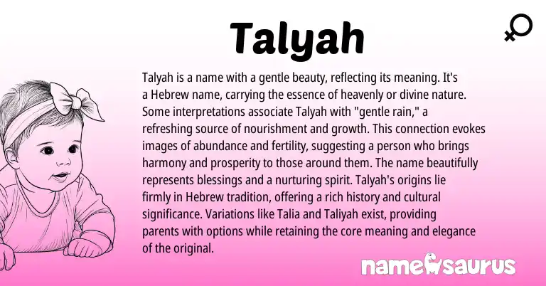 Infographic about Talyah name meaning, Talyah is a name from Hebrew origin(s).