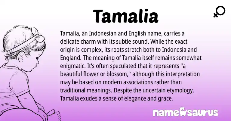 Infographic about Tamalia name meaning, Tamalia is a name from Indonesian, English origin(s).