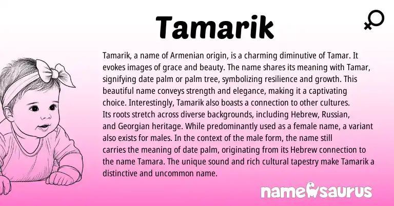 Infographic about Tamarik name meaning, Tamarik is a name from Armenian origin(s).