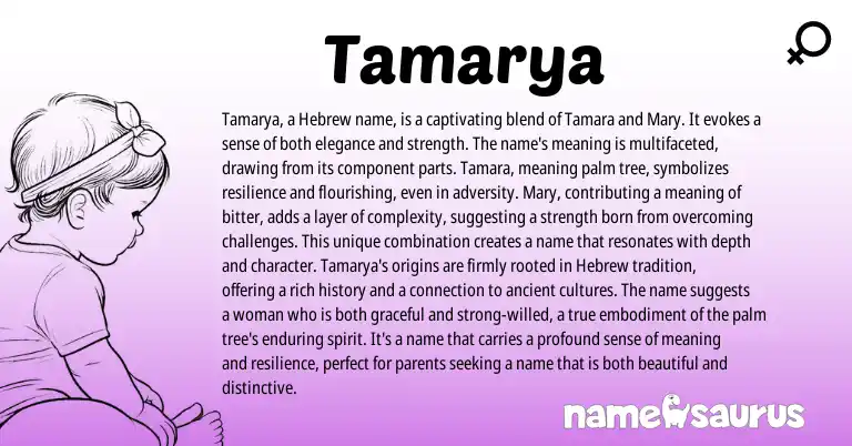 Infographic about Tamarya name meaning, Tamarya is a name from Hebrew origin(s).
