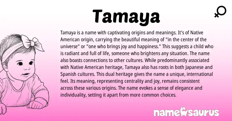 Infographic about Tamaya name meaning, Tamaya is a name from Native American, American origin(s).