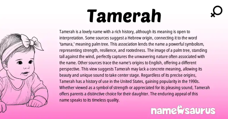 Infographic about Tamerah name meaning, Tamerah is a name from Hebrew origin(s).