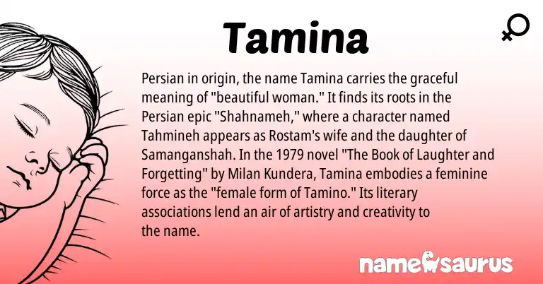 Infographic about Tamina name meaning, Tamina is a name from Persian origin(s).