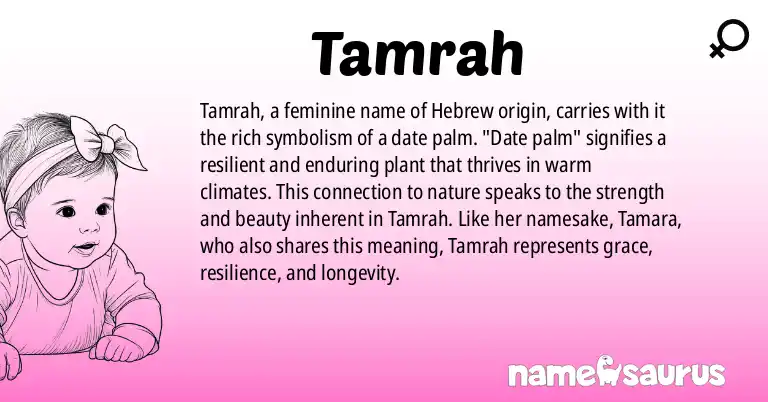 Infographic about Tamrah name meaning, Tamrah is a name from Hebrew origin(s).