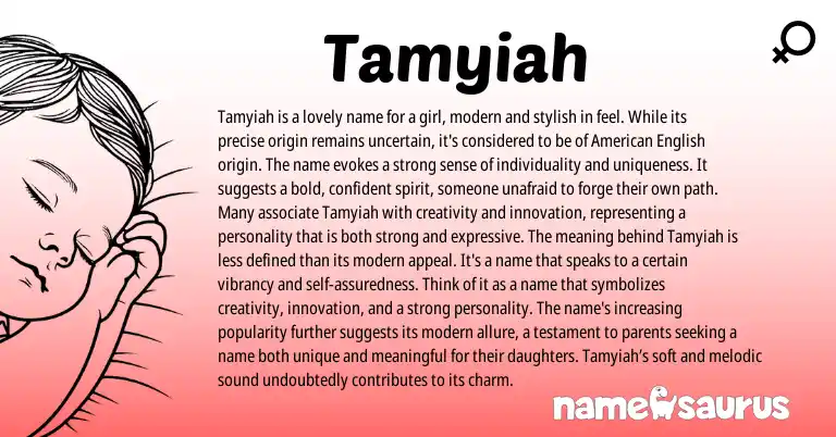 Infographic about Tamyiah name meaning, Tamyiah is a name from Other origin(s).