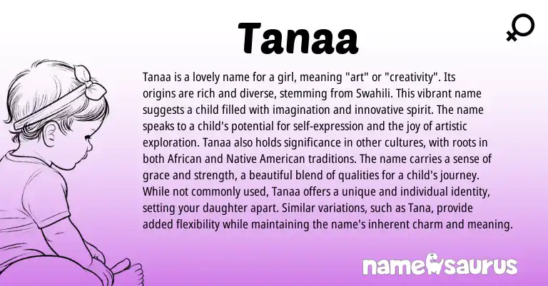 Infographic about Tanaa name meaning, Tanaa is a name from Swahili origin(s).