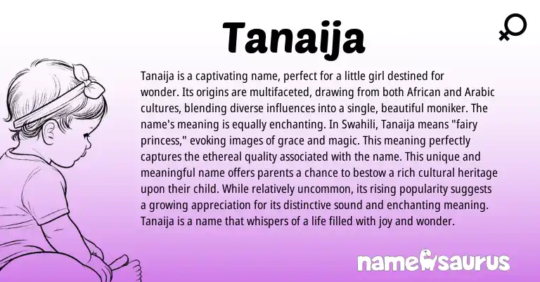 Infographic about Tanaija name meaning, Tanaija is a name from Swahili origin(s).