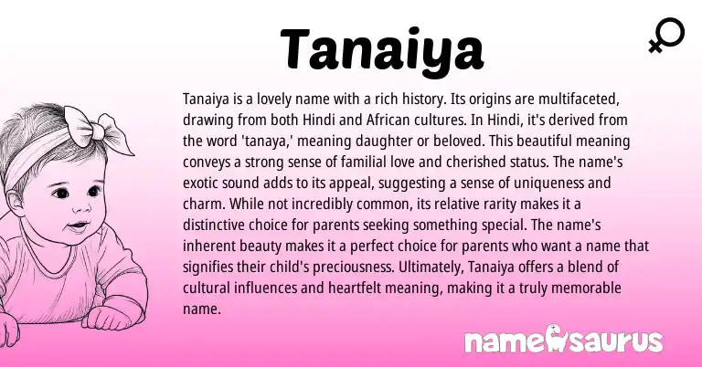 Infographic about Tanaiya name meaning, Tanaiya is a name from Hindi origin(s).