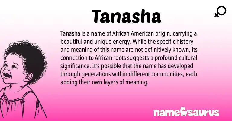 Infographic about Tanasha name meaning, Tanasha is a name from African American origin(s).