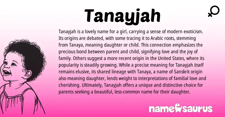 Infographic about Tanayjah name meaning, Tanayjah is a name from Arabic origin(s).