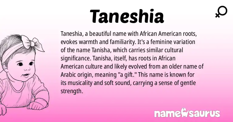 Infographic about Taneshia name meaning, Taneshia is a name from African American origin(s).