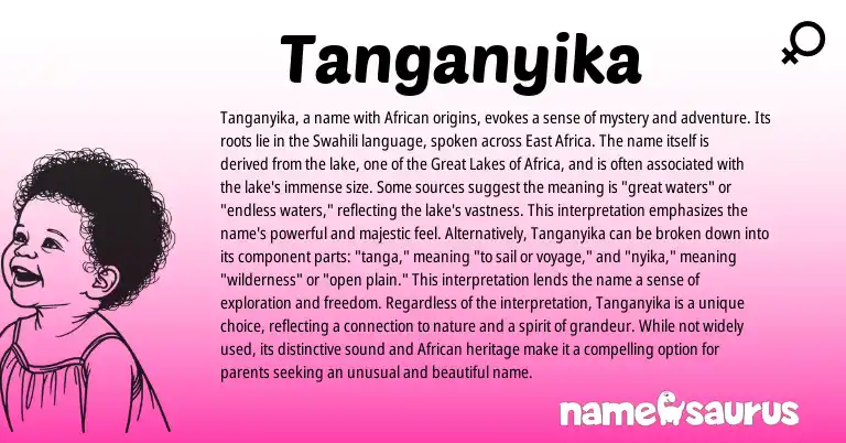 Infographic about Tanganyika name meaning, Tanganyika is a name from African, Swahili origin(s).