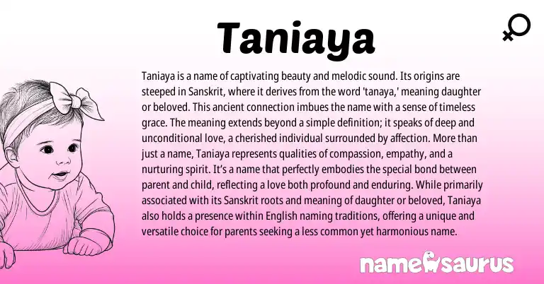Infographic about Taniaya name meaning, Taniaya is a name from Sanskrit origin(s).
