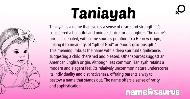 Infographic about Taniayah name meaning, Taniayah is a name from Hebrew origin(s).