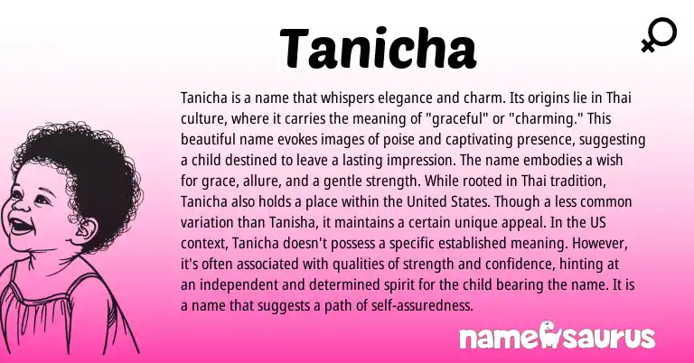Infographic about Tanicha name meaning, Tanicha is a name from Thai origin(s).