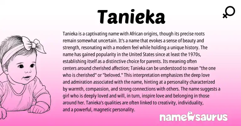 Infographic about Tanieka name meaning, Tanieka is a name from African origin(s).