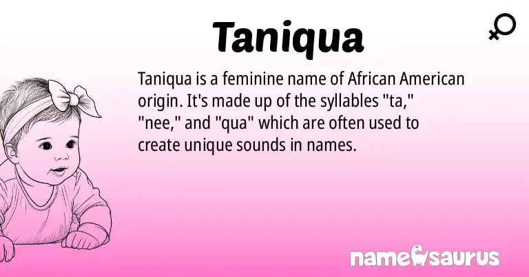 Infographic about Taniqua name meaning, Taniqua is a name from African American origin(s).