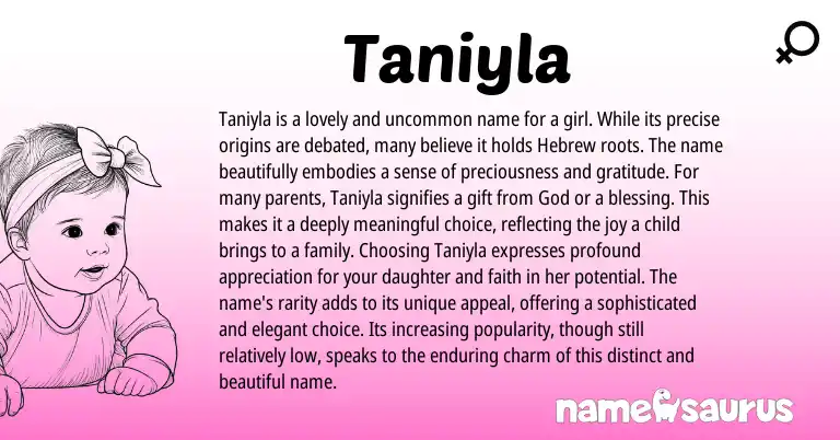 Infographic about Taniyla name meaning, Taniyla is a name from Hebrew origin(s).