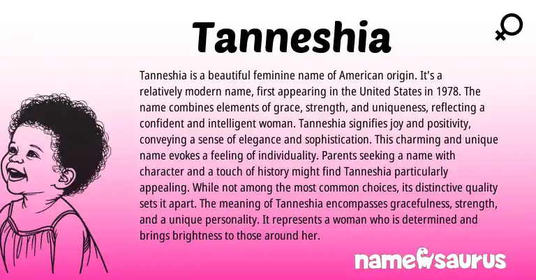 Infographic about Tanneshia name meaning, Tanneshia is a name from American origin(s).