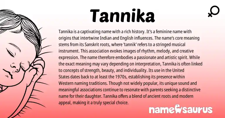 Infographic about Tannika name meaning, Tannika is a name from Indian, Sanskrit origin(s).