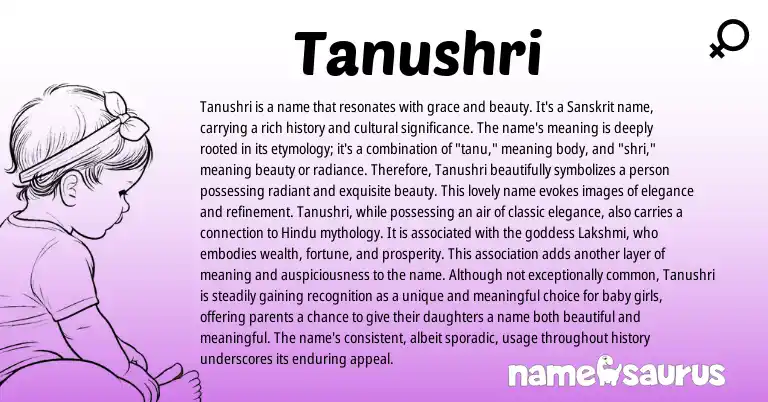 Infographic about Tanushri name meaning, Tanushri is a name from Indian, Sanskrit origin(s).