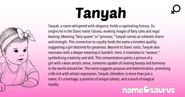 Infographic about Tanyah name meaning, Tanyah is a name from Sanskrit origin(s).