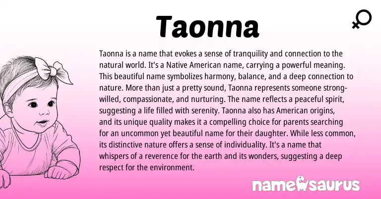 Infographic about Taonna name meaning, Taonna is a name from American origin(s).