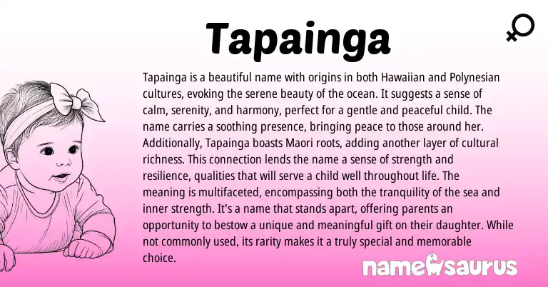 Infographic about Tapainga name meaning, Tapainga is a name from Hawaiian, Polynesian origin(s).
