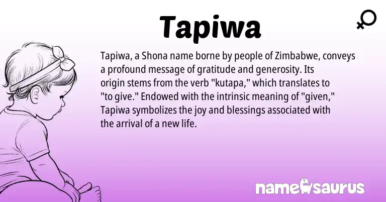 Infographic about Tapiwa name meaning, Tapiwa is a name from Shona, Zimbabwe origin(s).
