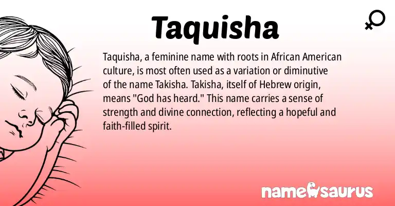 Infographic about Taquisha name meaning, Taquisha is a name from African American origin(s).