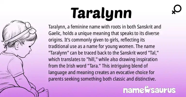 Infographic about Taralynn name meaning, Taralynn is a name from Sanskrit, Gaelic origin(s).