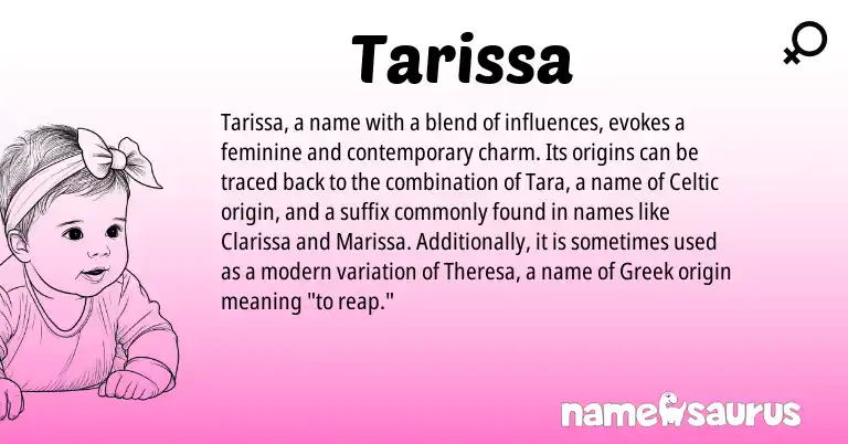 Infographic about Tarissa name meaning, Tarissa is a name from Celtic, Greek origin(s).