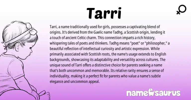 Infographic about Tarri name meaning, Tarri is a name from Scottish, Gaelic origin(s).