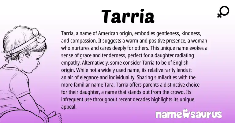 Infographic about Tarria name meaning, Tarria is a name from American origin(s).