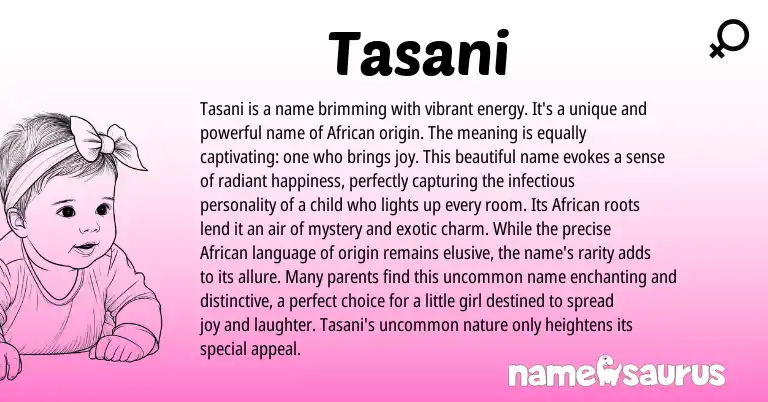 Infographic about Tasani name meaning, Tasani is a name from African origin(s).