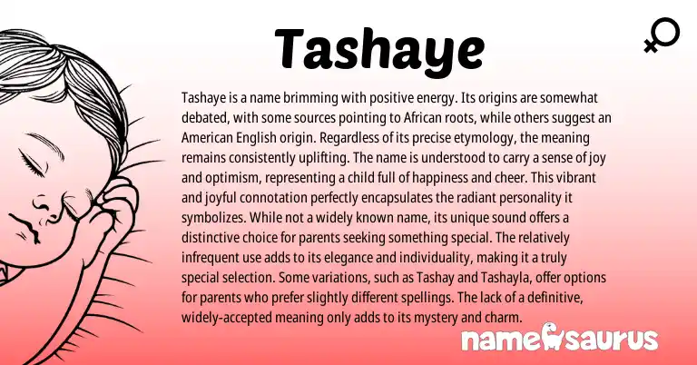 Infographic about Tashaye name meaning, Tashaye is a name from African origin(s).