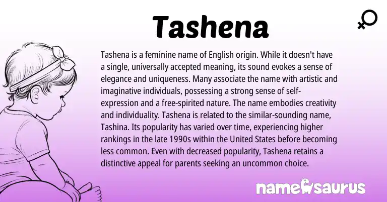 Infographic about Tashena name meaning, Tashena is a name from American origin(s).