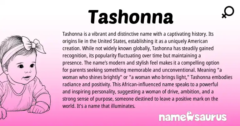 Infographic about Tashonna name meaning, Tashonna is a name from African origin(s).