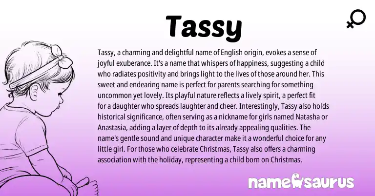 Infographic about Tassy name meaning, Tassy is a name from Russian, English origin(s).