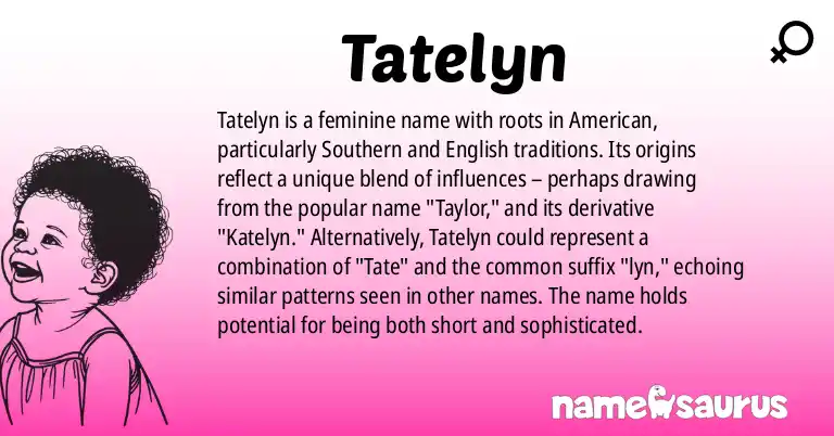 Infographic about Tatelyn name meaning, Tatelyn is a name from American (South), English (American) origin(s).