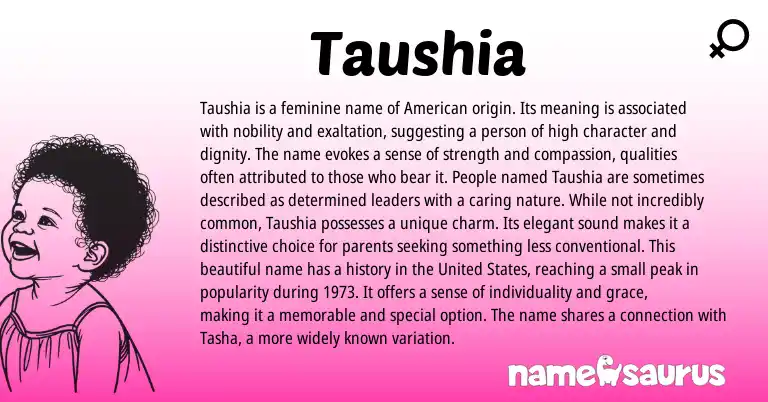 Infographic about Taushia name meaning, Taushia is a name from American origin(s).