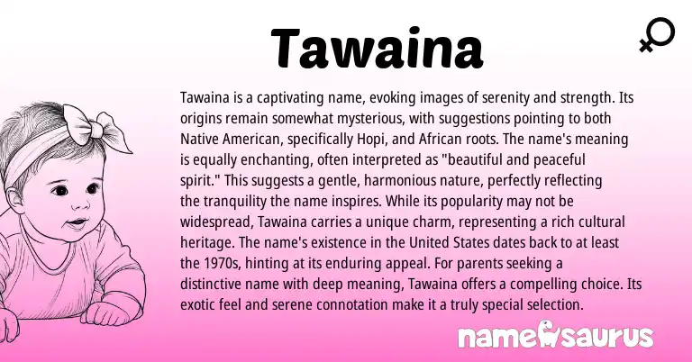 Infographic about Tawaina name meaning, Tawaina is a name from Hopi, American origin(s).