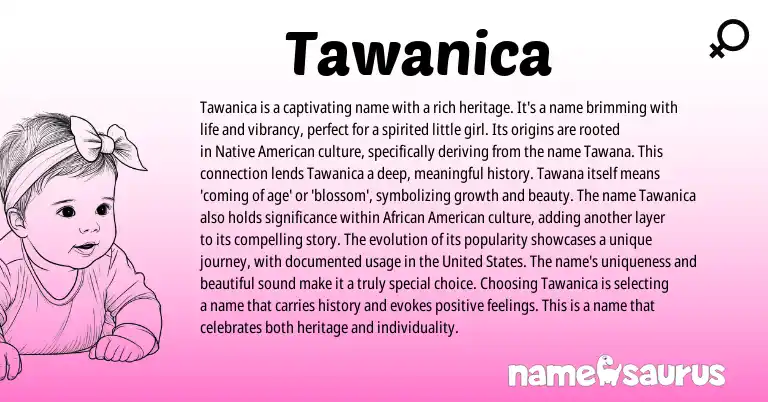 Infographic about Tawanica name meaning, Tawanica is a name from American origin(s).