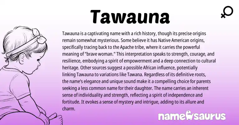 Infographic about Tawauna name meaning, Tawauna is a name from Apache, American origin(s).