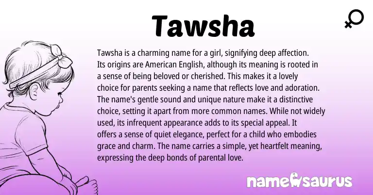 Infographic about Tawsha name meaning, Tawsha is a name from English origin(s).
