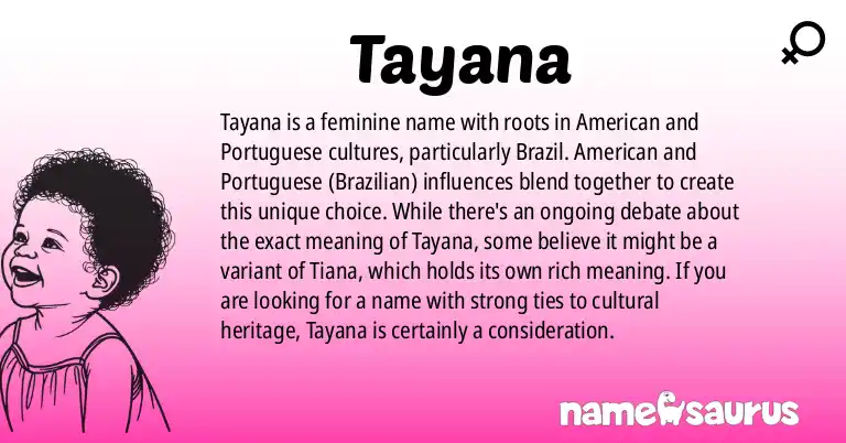 Infographic about Tayana name meaning, Tayana is a name from American, Portuguese (Brazilian) origin(s).