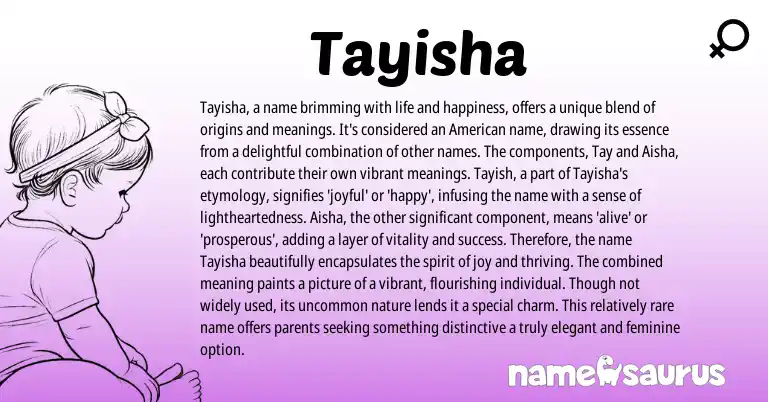 Infographic about Tayisha name meaning, Tayisha is a name from American origin(s).