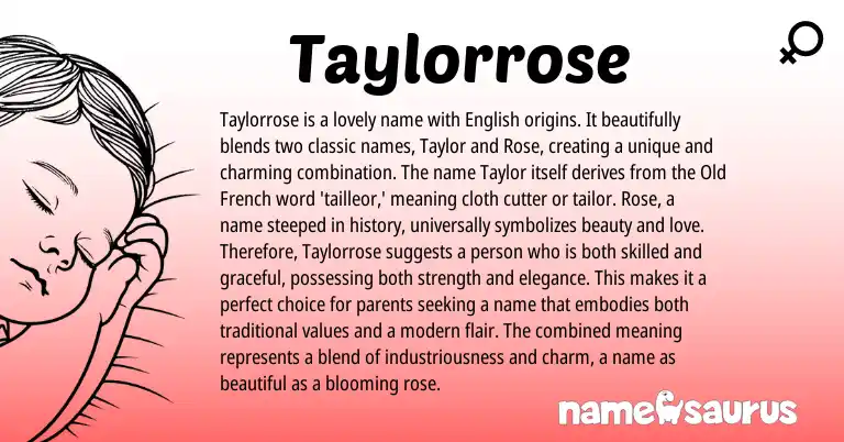 Infographic about Taylorrose name meaning, Taylorrose is a name from French, English origin(s).